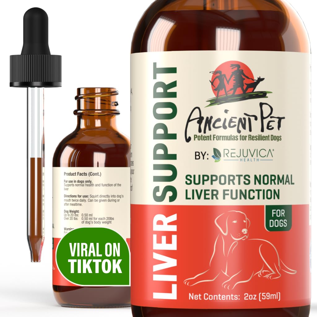 Ancient Pet Liver Support for Dogs & Cats - Prosta dostawa cieczy, Mieszanki łatwo z jedzeniem lub wodą - Ostrze mleka, Dandelion & Karczoch - Zwiększona absorpcja - 2 fl oz