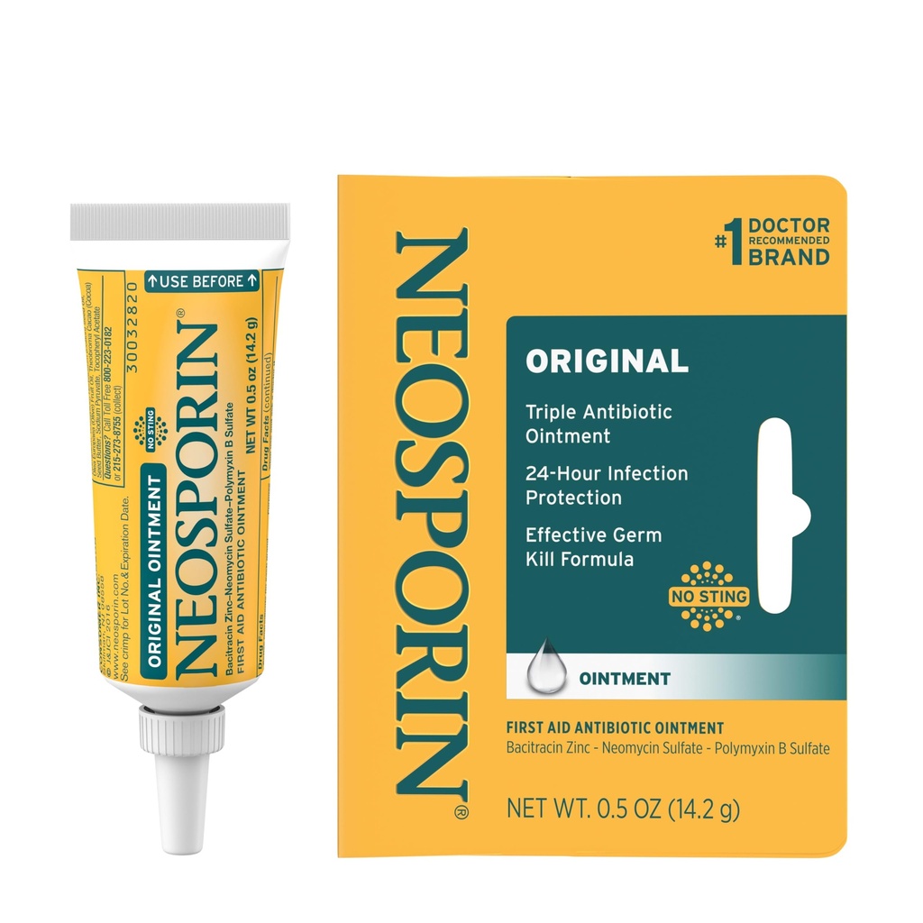 Neosporyna Original Aid Antibiotic Ointment with Bacitracin Cync for Infection Protection, Rana Care Treatment & Scar Wygląd Minimizer for Minor Cuts, Scrapes and Burns, .5 oz