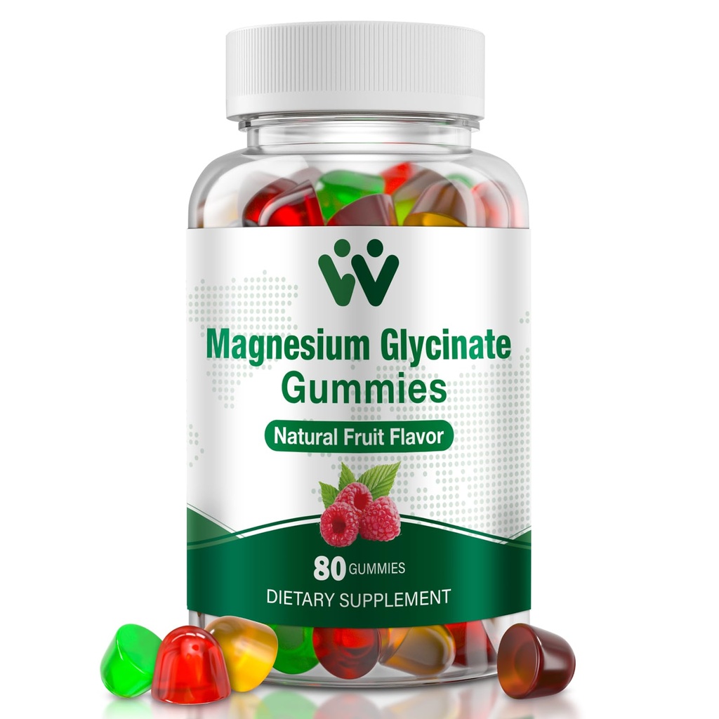 Glucynian magnezu Gummies 400 Mg, Gummies magnezowy wolny od cukru dla dzieci i dorosłych z L- Threonian, Wapń i Witaminy B6 + D3, 80 Hrabia Glucynian magnezu Gummy Mieszanki owocowe
