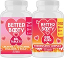 Angry Supplements Better Booty Women 's Creatine BBL Combo: BBL Tablets (90ct) w. Kreatyna, Glutamina, BCAA' s, Kolagen + BBL Burn Termogeniczne kapsułki (120ct)