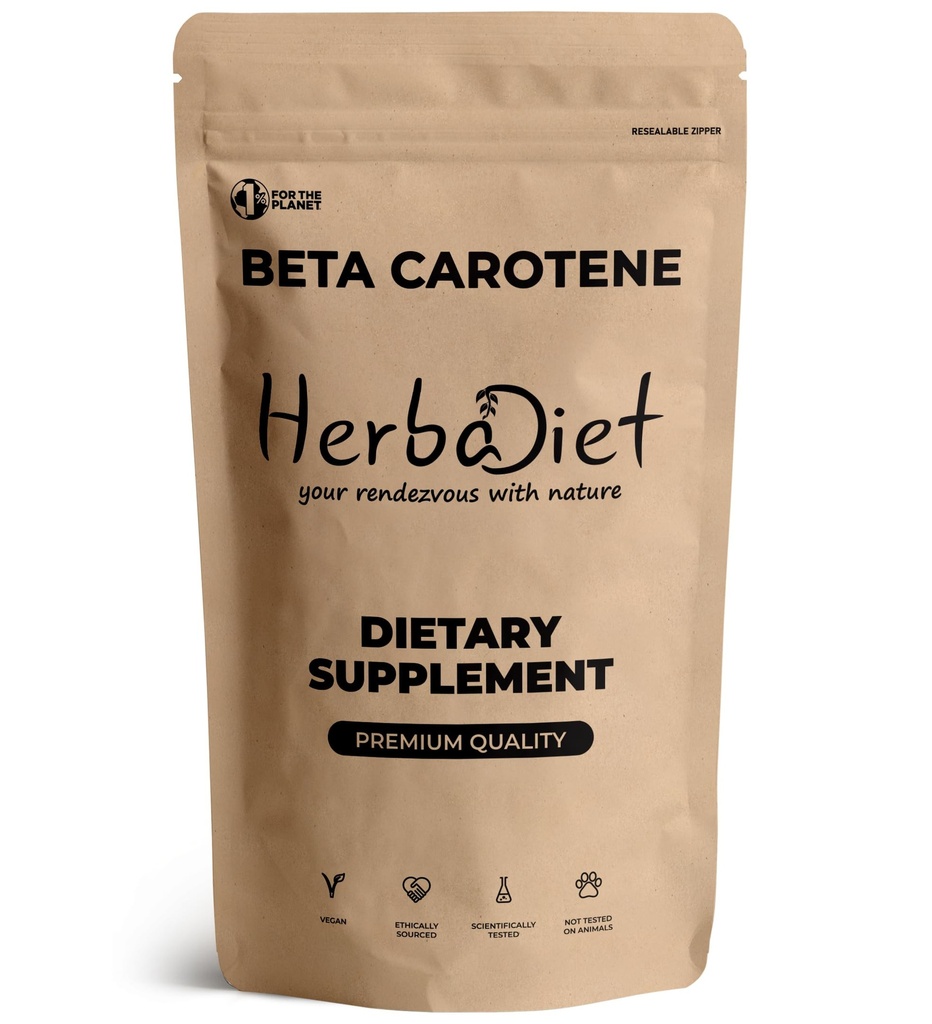 Beta Karoten 10% Witamina A 25000 j. m. Proszek Proszek 124; Wsparcie dla układu immunologicznego, Suplement przeciwutleniaczy 124; Kartenoidy dla zdrowego widzenia, Oczy i skóry 124; 100% Naturalny Betakaroten (1,76 oz - 50 gram)