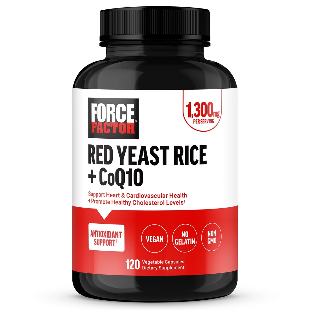 FAKTOR FORCE Red Yeast Rice + CoQ10 Suplement do wsparcia przeciwutleniaczy, Non-GMO, Przyjazny weganom, Jakość Premium, 120 Kapsułki