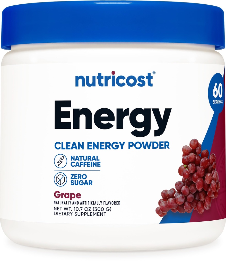 Nutricost Energy Drink Powder (Grape) (60 Servings) - Suplement do ćwiczeń z aromatami naturalnymi - Nie-GMO, Gluten- Free