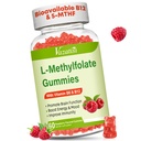 L- Metylofolan 15 mg Gumumie z metylu B12, suplement foliowy dla nastroju, Zdrowie mózgu, Wsparcie immunologiczne, Malina Flavor, 60 Hrabia