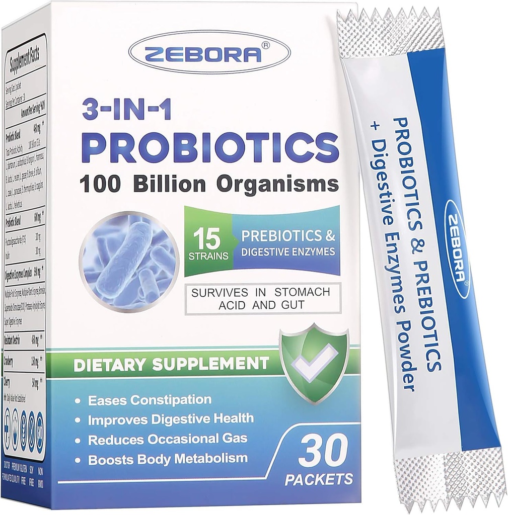 Probiotyki dla Kobiet i Mężczyzn - 100 Billion Plus Enzymy i Prebiotyki Digestive, Najwyższa Moc 3- in-1 Kompletne Probiotyki dla Zdrowia Digestive, Wsparcie immunologiczne