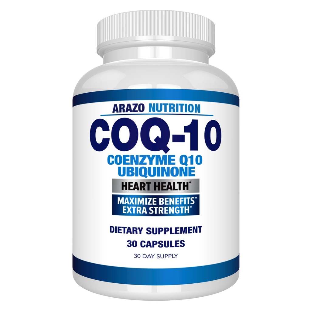 Arzo Nutrition CoQ10 Ubichinon Koenzym Q10- 200mg Maksymalny suplement diety - Kapsułki o wysokiej absorpcji bez soi