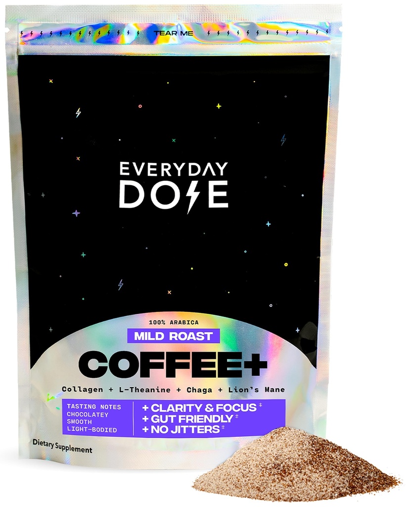 Codziennie Premia Premia Dopasowywania Grzyb Kawa z Grass- Fed Collagen, Chaga, Lons Mane & L- Theanine dla lepszego skupienia, Energia, Trawienie, Skóra i Immunitet 30 Służenia