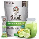 Salud 2- in-1 Energy Drink Powder + Focus, Ogórka, Kofeina organiczna, B6 + B12, Theanine, Clean Energy Drink Pakiety, Agua Fresca Mix, Non-GMO, Gluten Free, Wegan, 1g cukru, (15 Sług)