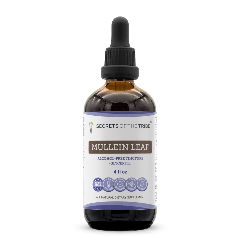 Secrets of the Tribe Mullein Leaf Alcohol- Free Liquid Extract, Mullein (Verbascum thapsus) Tincture Supplement (4 FL OZ)