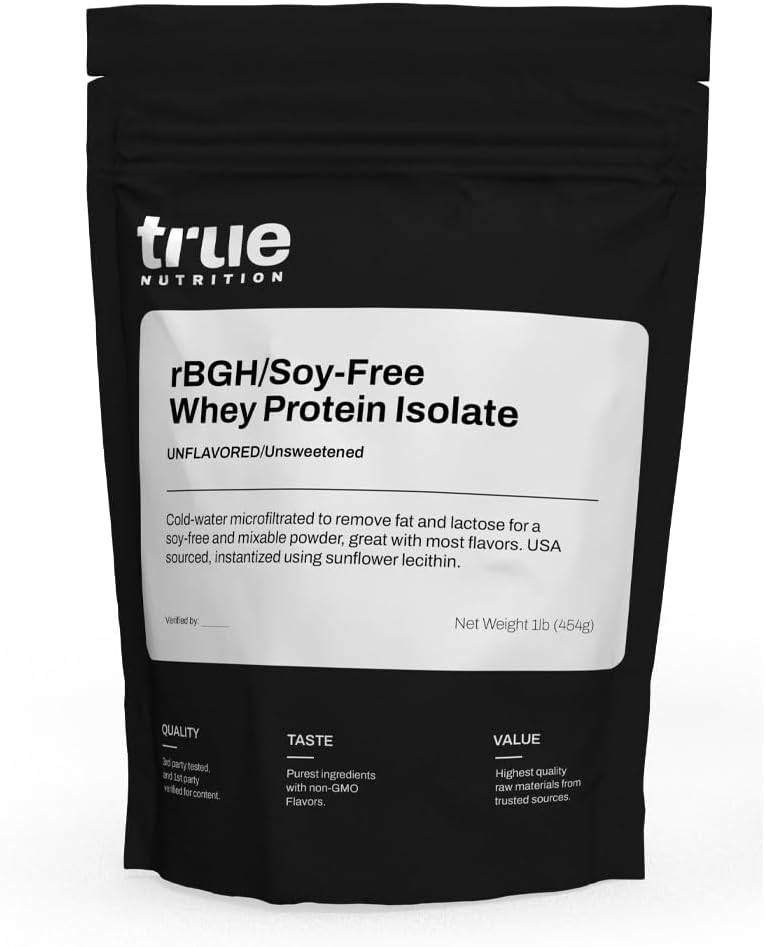 True Nutrition - rBGH / Soy Free Whey Protein Isolate [Milk] - 100% granulat serwatkowego białka serwatki z esencjonalnymi aminokwasami - No Added Hormones or Antibiotics (Unflavored / Unsweetened, 1 lb)