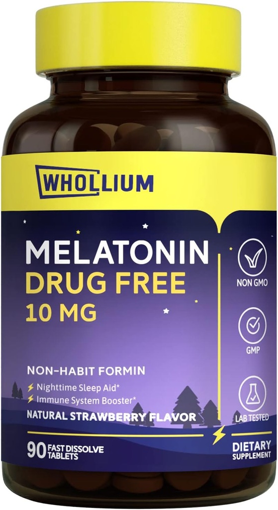 Melatonina 10 mg, Naturalny aromat truskawkowy, roztopiony easy-, odpoczynek nocny, spokój umysłu, 90 Tab