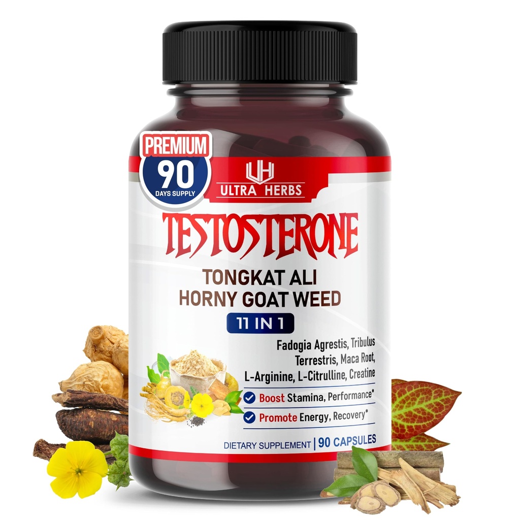 Ultra Test kapsułki 12 w 1 Kompleks z L- Arginina, Fadogia Agrestis, Tribulus Terrestris, Maca Root, Buraki, L- Citrulina, Kreatyna - USA Made (90- Day Supply)