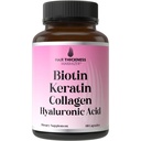Biotin + Keratyna + Kolagen morski + Kwas hialuronowy, 4-in-1 Witaminy wzrostu włosów z 10000mcg Kapsułki Biotin, Grubszy Kompleks dla kobiet i mężczyzn z łysieniem włosów
