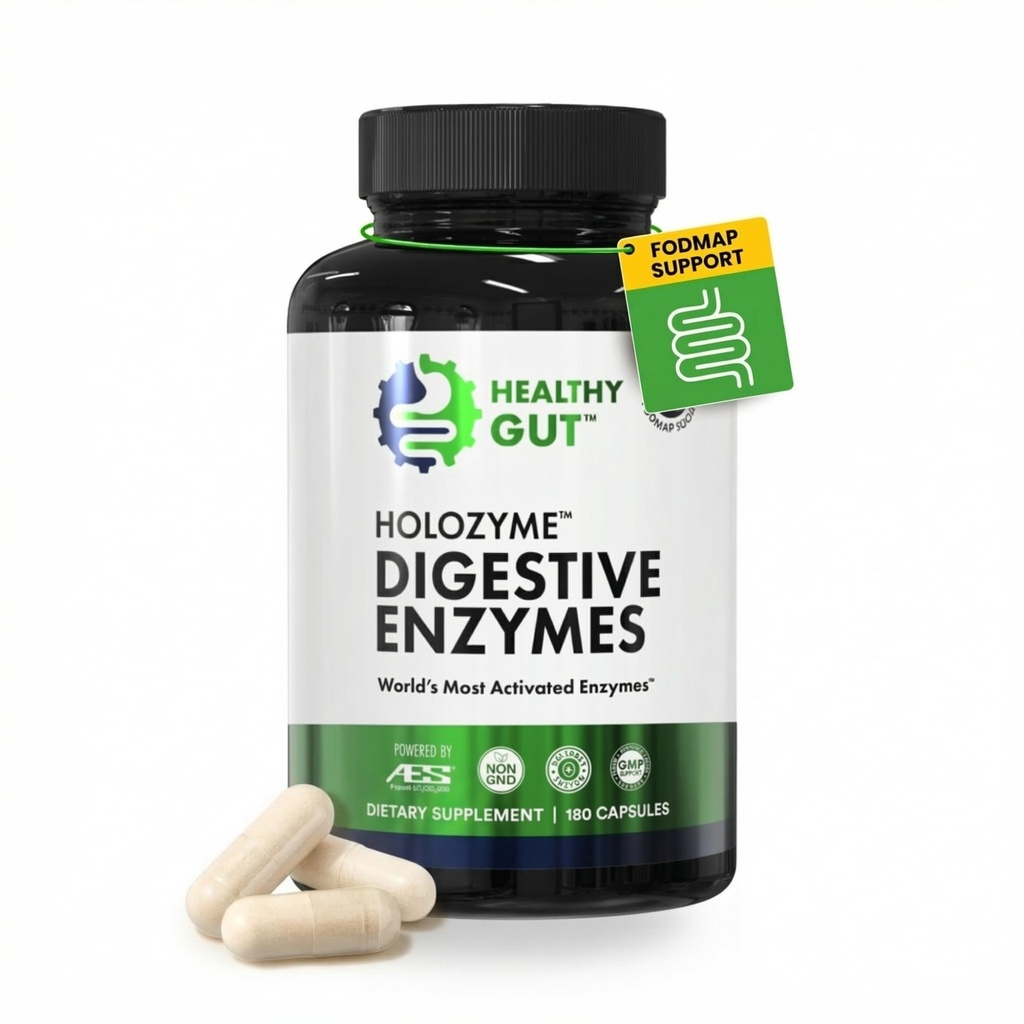 Zdrowy Gut HoloZyme Max Siła Digestive Enzymes Bis124; Inulinaza, Amyloglukozydaza i Invertase dla wsparcia FODMAP 124; Proteza, Amylaza i Lactaza dla Bloating, Gaz i Niestrawność Relief 124; 90 Służenie