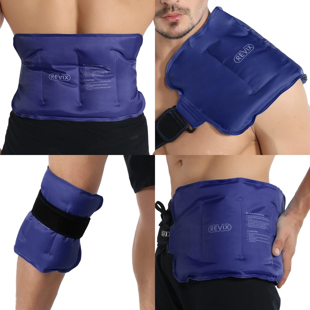RevIX Ice Pack dla urazów żel wielokrotnego użytku dla dolnej części pleców, zimne opakowania dla tyłu łopatki, łokieć, Hip, Noga, Wrap Wokół kolana, miękkie zimny kompres, 16 × 9 "Navy
