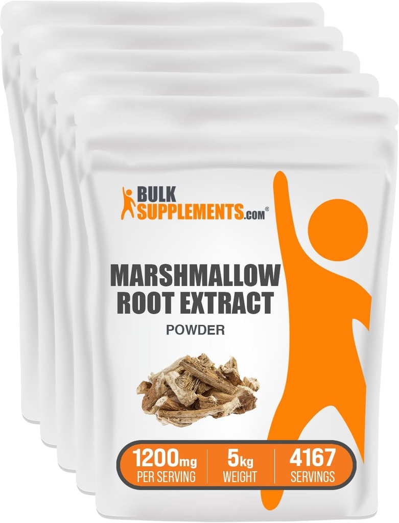 BulkSupplements.com Marshmallow Root Extract Powder - Marshmallow Root Supplement, Marshmallow Extract - Herbal Supplement, Gluten Free, 1200mg per Serving, 5kg (11 funtów) (Opakowanie 5)
