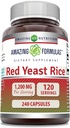 Amazing Formulas Red Yeast Rice 1200mg Per Serving 240 Kapsułki Suplement Bis124; Non-GMO Bis124; Gluten Free 124; Made in USA