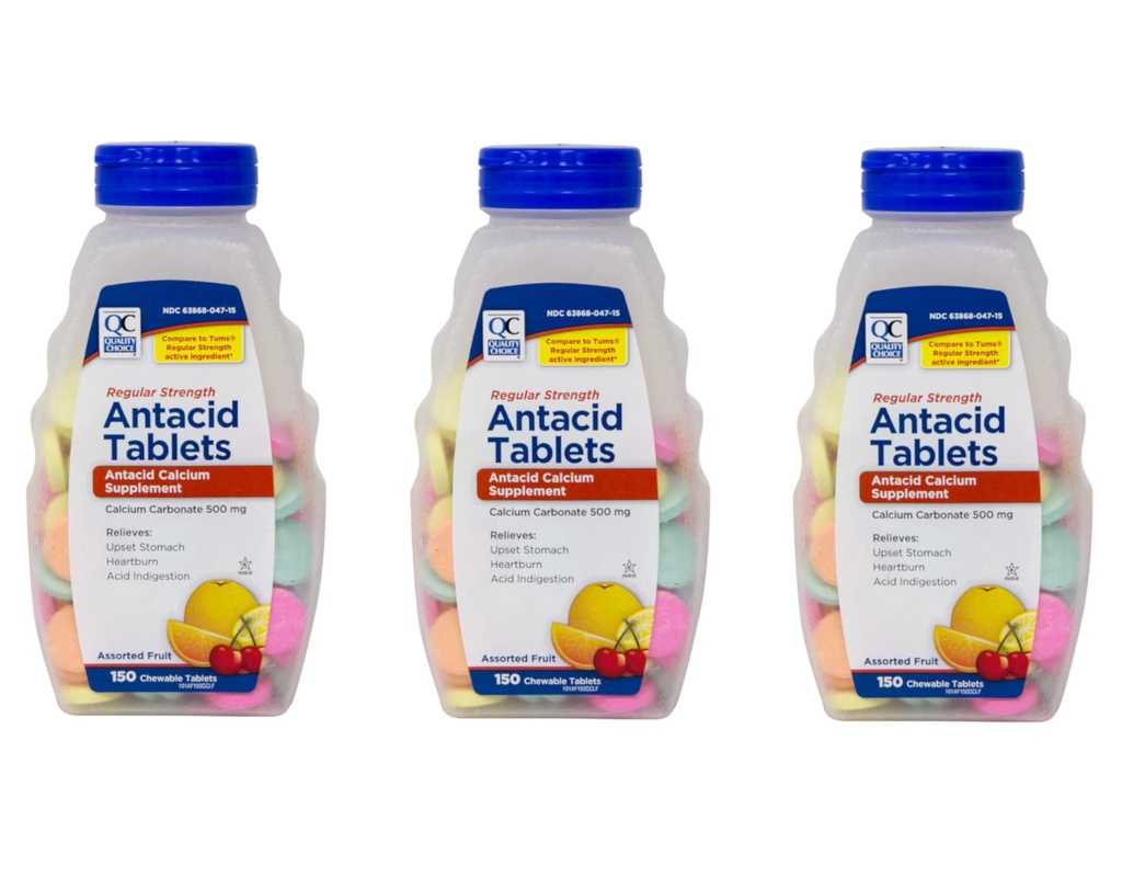 Wybór jakości Regularna siła Karbonian wapnia 500 mg Antacid Chewable Tablets, 150 Count - Opakowanie po 3