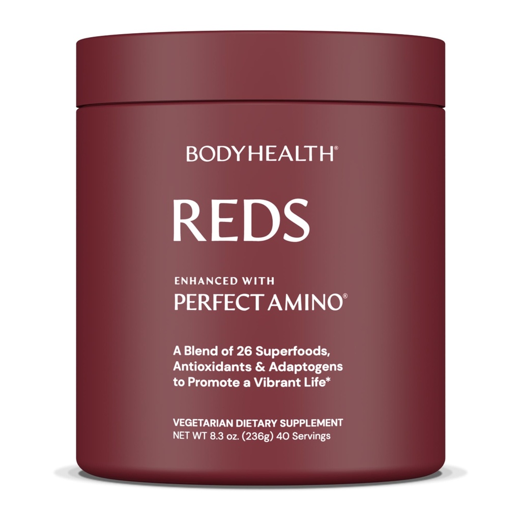 BodyHealth Reds Enhanced with PerfectAmino - Daily Superfood Smoothie Powder with Antioksydants, Adaptogens, Phytonutrients, Fruit, Prebiotics, Probiotics, Fiber, and Protein - 40 Servings