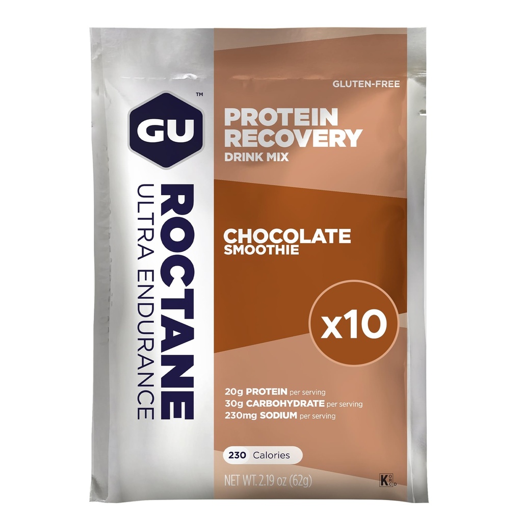 GU Energy Roctane Ultra Endurance Recovery Drink Mix, Gluten- Free i Kosher Dairy, Recovery Support Po dowolnym treningu, 10 Single- Serving Pakiety, Czekolada Smoothie