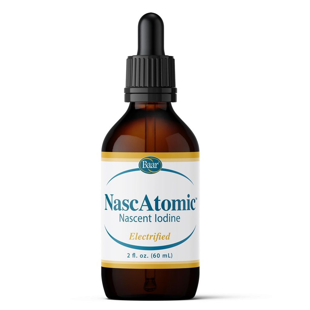 BAAR NascAtomic Electrified Nascent Jod Liquid Drops, Potent 2% Formuła dla energii, Witalność, Metabolizm Boost, Detox, Immune Support, Mental Clarity & Thyroid Health, 2 fl oz (Opakowanie po 1)
