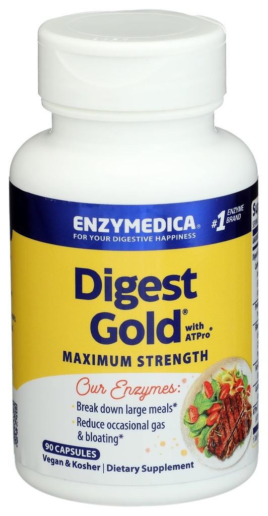 Enzymedica Digest Gold + ATPro, Maximum Strength Digestive Enzymes, Pomaga Digest Duży Posiłek dla natychmiastowej Bloating Relief, 90 Count