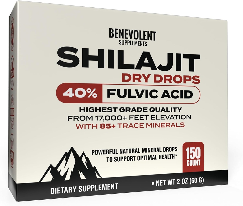 Premium Shilajit Dry Drops - (150 Count, 250 mg Each) Maksymalna moc Czysty Shilajit dla mężczyzn z 40% kwasu Fulvic & 85 + Minerały śladowe dla energii, Metabolizm & Zdrowie immunologiczne - Non-GMO & Made in USA
