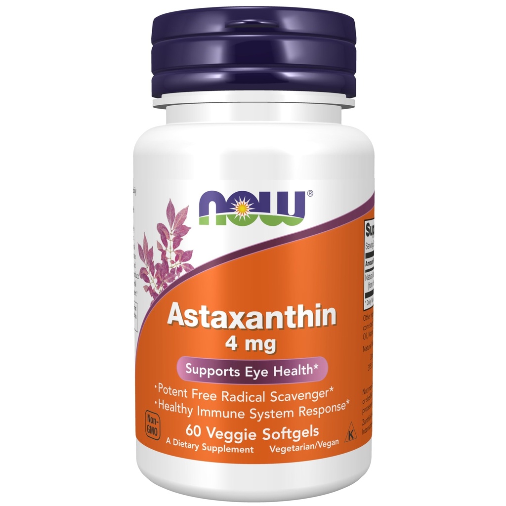 Teraz suplementy żywności, Astaksantyna 4 mg, oferuje Zanthina ®, Pomaga zdrowie oczu *, 60 Softgels Veg