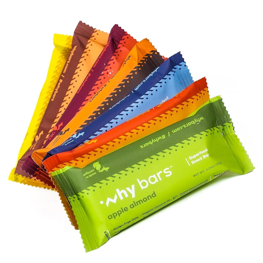 Dlaczego Bary, Bary proteinowe, Pack Variety, 2.04 Bary Ounce (Opakowanie 7 Barów proteinowych) - Białko Bar Superfood, Gluten Free, Nie GMO, Organic, Wegan, Proste Składniki