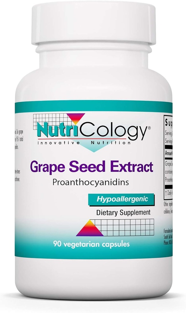 Nutricology Grape Pips - ekstrakt z nasion winorośli, Proantocyanidyny, Polifenole, Suplement ziołowy, Organic, 300 mg kapsułki - 90