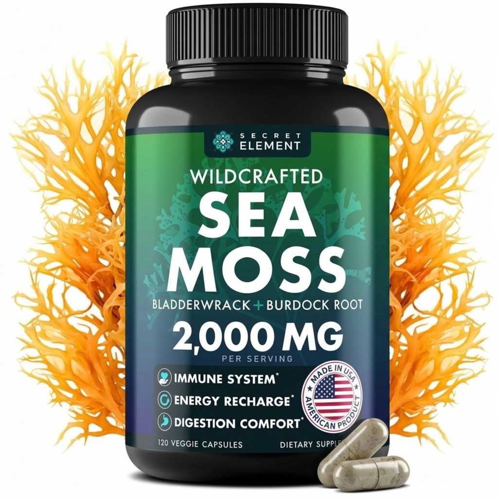 Sea Moss kapsułki - Irish Sea Moss Advanced z Burdock Root, Bladderwrack & Muira Puama dla odporności, Gut, & Energia - Superfood Sea Moss Suplementy w / Surowy Sea Moss Proszek - 120 Irlandzki Seamoss Pills