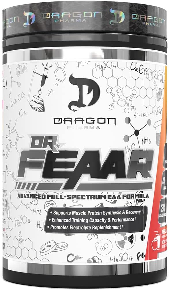 DRAGON PHARMA Dr. FEAAR ® Advanced Full- Spectrum EAA Matrix, wspomaga syntezę i odzyskiwanie białka mięśniowego, zwiększoną zdolność treningową i wydajność (30 Sług, sok jabłkowy)
