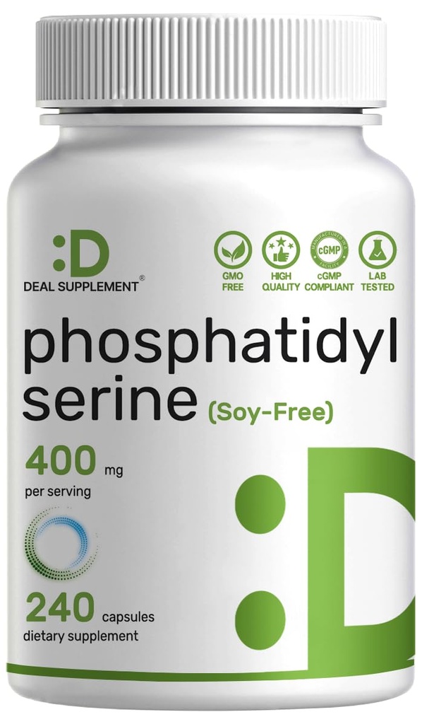 Suplement Fosfatydyloseryny, 400mg Serving, 240 Kapsułki - Soi Free Lecytyna Źródło