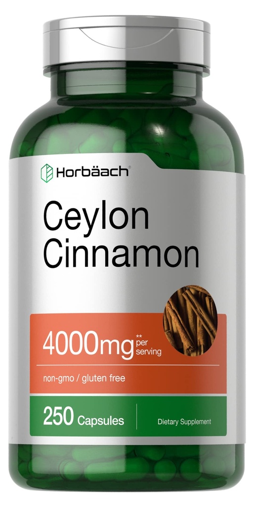 Horbäach Ceylon Cynamon Kapsułki 4000mg 124; 250 Hrabia 124; Non-GMO, Gluten Free