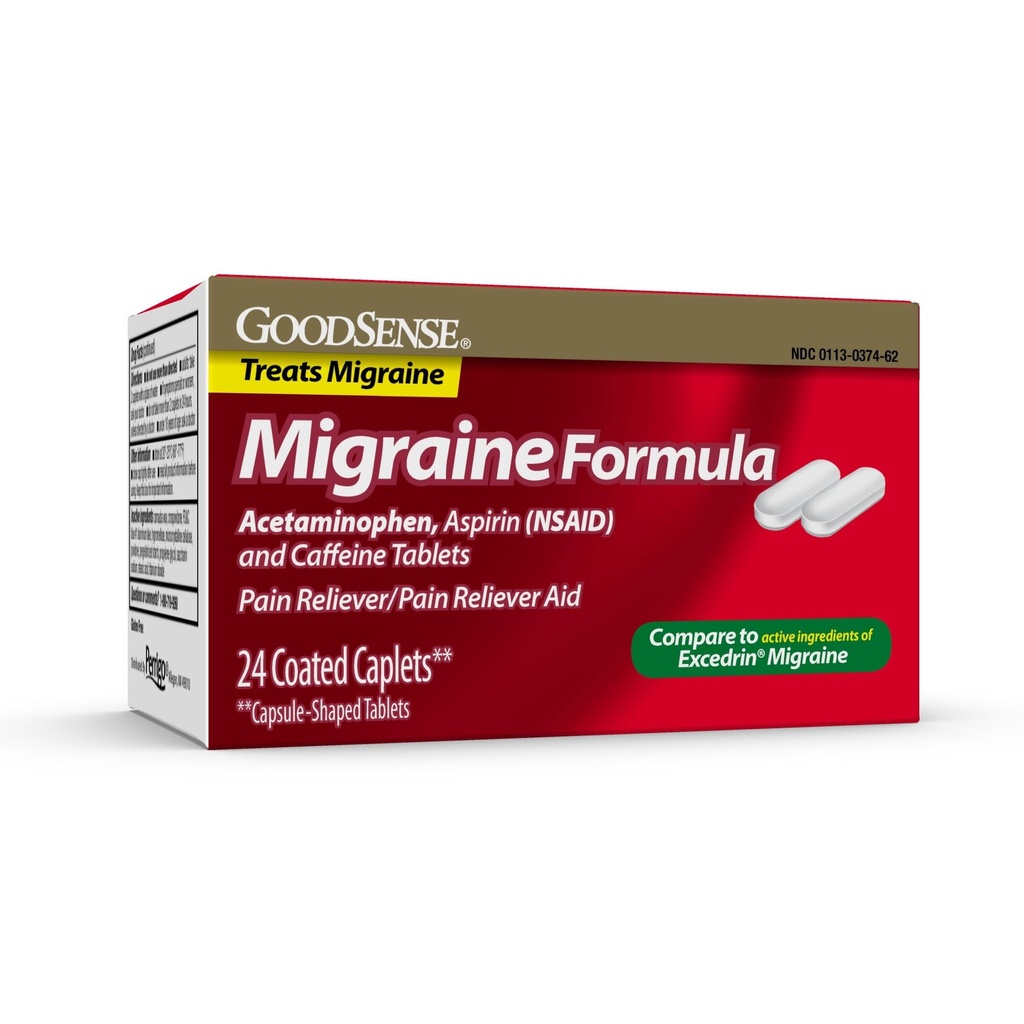 GoodSense Migrena Formula Caplets - Acetaminofen, Aspiryna (NLPZ) & Kofeina - Migrena Relief Pain, 24 Count