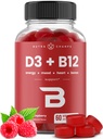 NutraChamps Witamina D3 & B12, Gummies metylowy B12 dla dorosłych i dzieci, Wzmocnione Witaminą D 3 & B9 Folate witaminy, Naturalna energia, Nastrój, Metabolizm i Focus, Malina, 60 Gummies