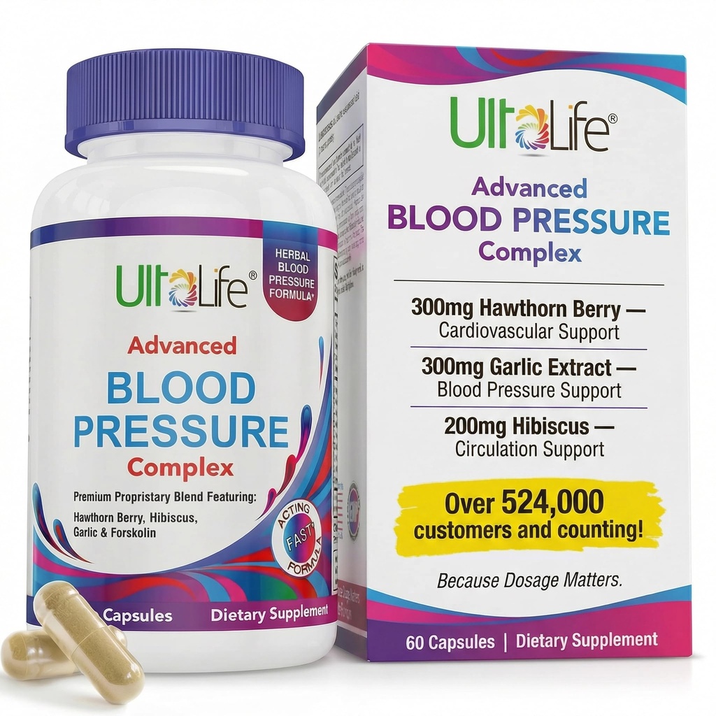 ULTALIFT Supplements Blood Pressure Supplement Complex - Hawthorn Berry, Hibiscus, Czosnek, Forskolina - 14 Witaminy i Zioła, 30 Day Supply in Veggie Kapsułki