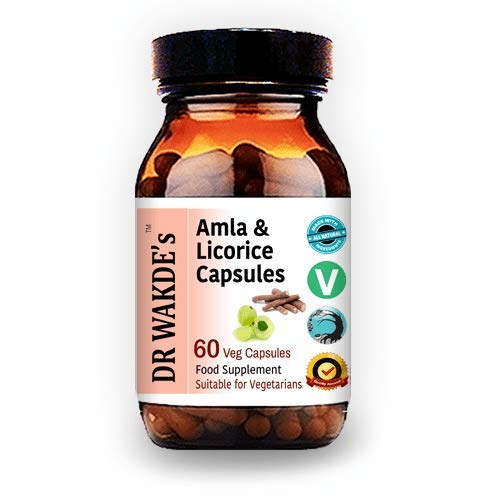 Kapsułki DR WAKDE Amla & Licorice (60 Kapsułek Veg, na niestrawność kwasową, suplement Ayurvedic, Wegan, Herbal, All Natural, Made in UK)