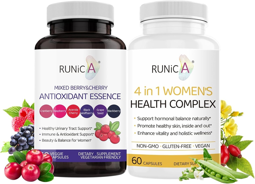 Women 's Wellness Duo - 4- in-1 Health Complex & Antioksydant Supplement for Hormonal Balance, Skin & Energy, Menopauza i Immune Support- Vegan kapsułki