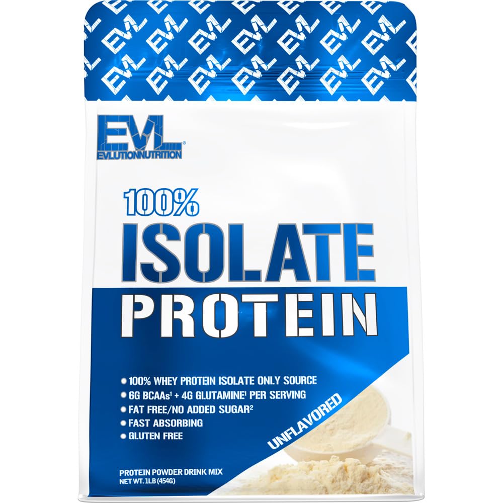 Evlution Nutrition 100% Izolat, Serwatka Izolat w proszku, 25 G białka szybko wchłaniającego, bez dodatku cukru, Niskie węglowodory, Bez glutenu (Unflavored, 1 LB)