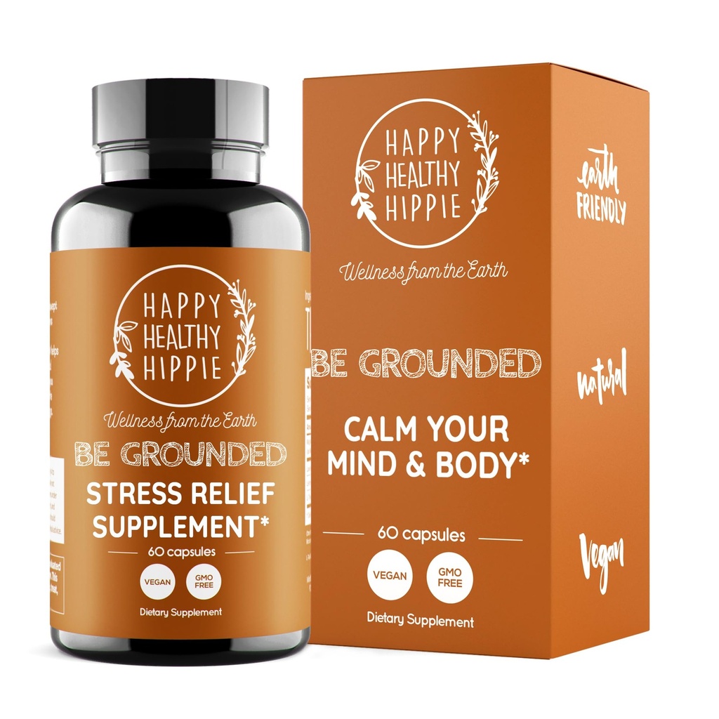 Happy Healthy Hippie Be Grounded Stress Relief Supplement - Lavender Pills Remotes 124; Promotes Calmness & Relaxation Remote 124; Quick Acting Remote 124; Magnezu Glycinate 100mg, L Theanine, Lemon Balm Leaf, Birmingham 124; Herbal, 60 Ct