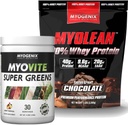 Myogenex Myovite Supergreens Proszek & Myolean Czekoladowy żel białkowy serwatka - trawienie, odporność & 40g wysokobiałkowa serwatka - Wsparcie Gut Health, Wzrost mięśni i odzysk