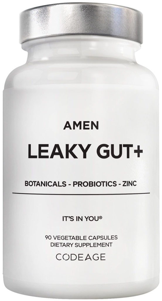 Amen Leaky Gut Supplement - Advanced Formula with Biodostępny L glutamina, Cynk, Turmeric, DGL Licorice Root - Marshmallow Root - Probiotics & Fermented Prebiotics - Vegan, Non-GMO - 90 Kapsułki