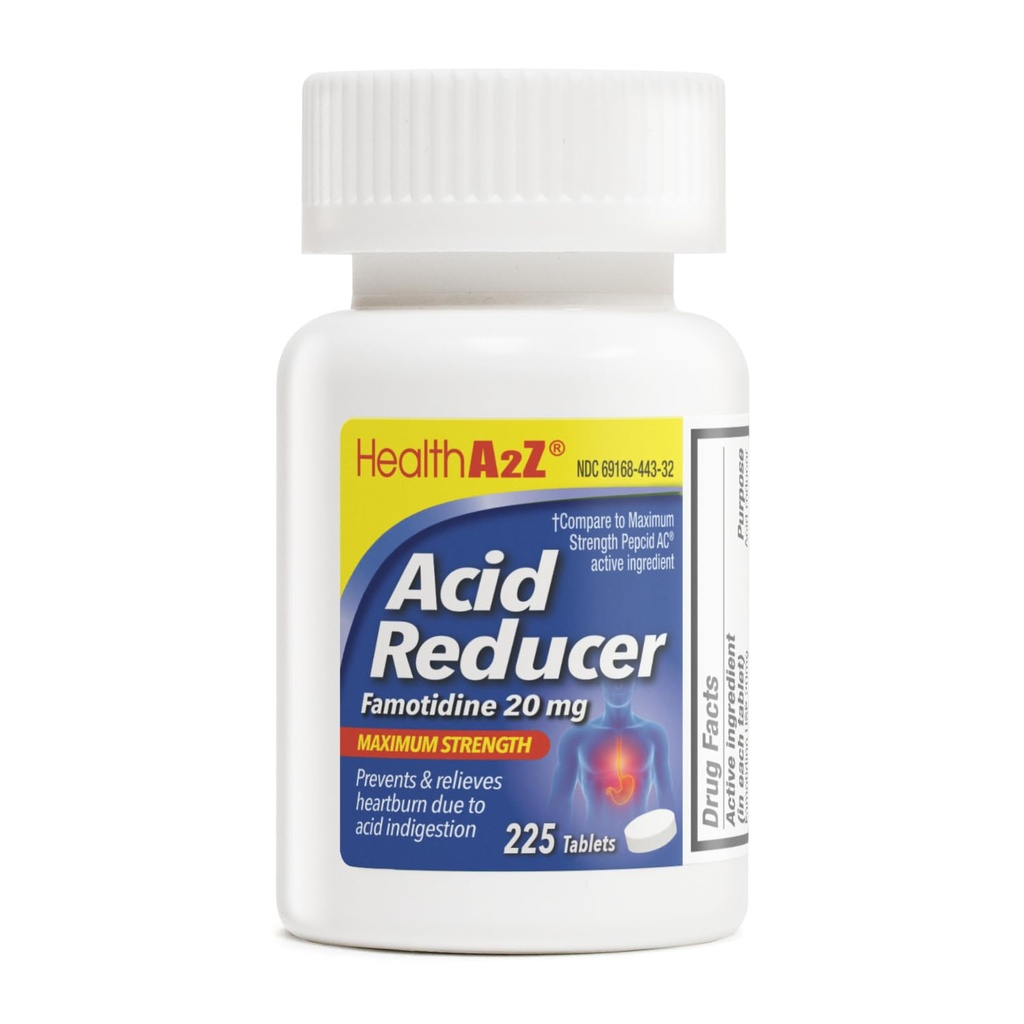 HealthA2Z ® Reducer Acid Reducer 124; Famotydyna 20 mg Acid 124; Maksymalna moc 124; Ulga od oparzenia serca z powodu niestrawności kwasowej (225 tabletek (opakowanie po 1))