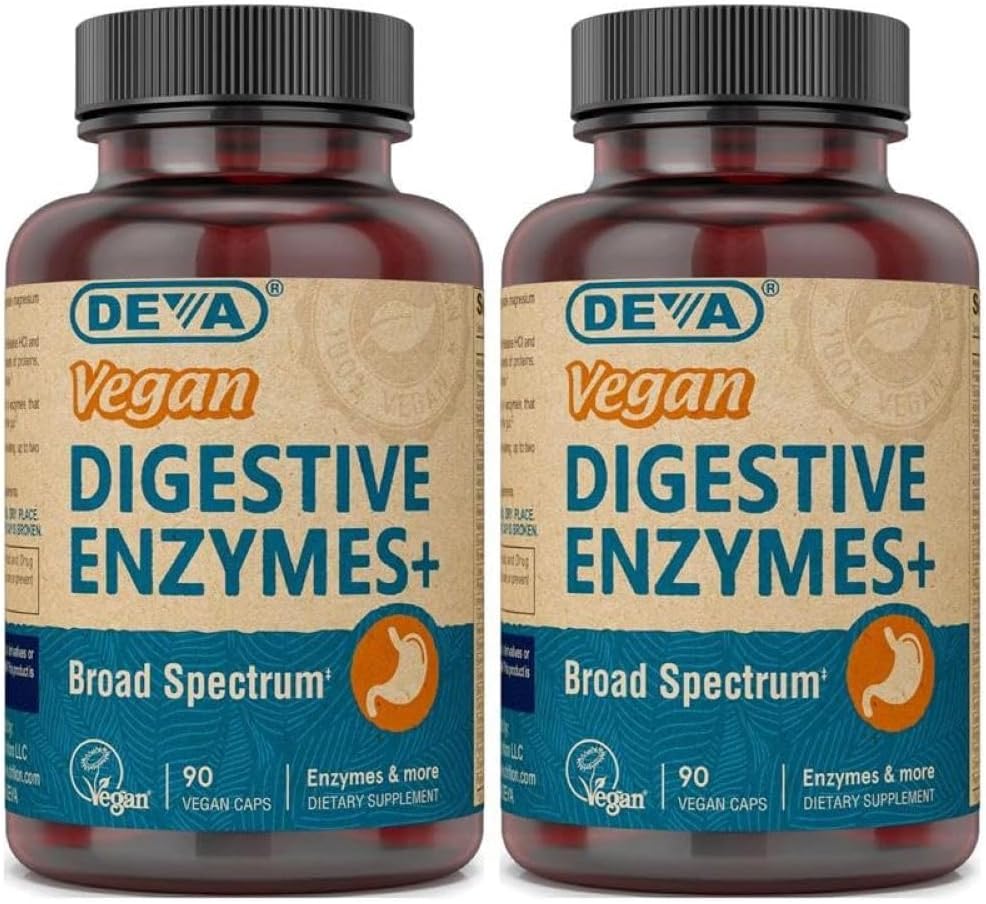 Deva Vegan Vitamin Digestive Enzymes Plus Supplement - Unikalny Mieszanka Enzymów i Ziół - 90 Kapsułek (Opakowanie 2) Pakiet może Wary