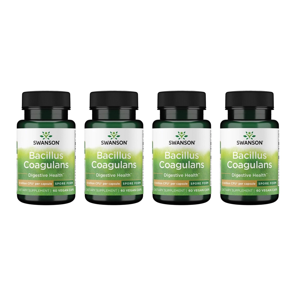 Swanson Bacillus Coagulans - Natural Probiotic Supplement Supplement Support Digestive Health w / 6 Miliard CFU - May Support GI & General Gut Health - (60 Veggie kapsułki) 4 Pack