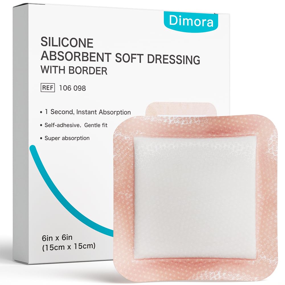 Dimora Silicone Super opatrunki opatrunkowe opatrunki opatrunkowe - Delikatne opatrunki przylepne z Polymerem Ultrasorb, Ciężkie opaski na rany wysiękowe 6 "X 6" 10 Opakowania