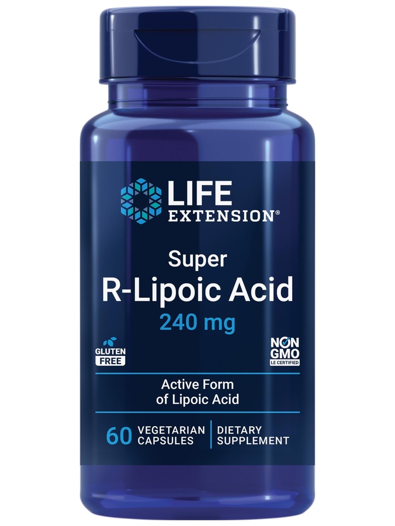 Wydłużenie życia Super R- Kwas lipowy - Zdrowe Starzenie, Oksydacyjna Obrona Stresowa - z 240 mg Aktywnej R- Formy kwasu r- Lipoinowego - Bez glutenu - Nie-GMO - Wegetarianin - 60 Kapsułki