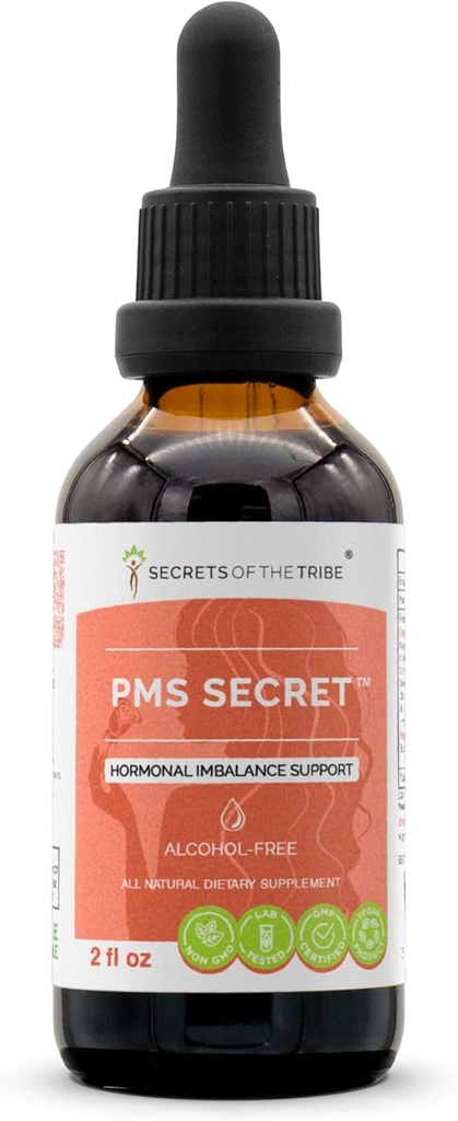 PMS Secret Alcohol-Free, Glycerite Black Cohosh, Cramp, Vitex, Valerian, Dandelion, Chamomile, St. John's Wort. Tincture, Herbal Extract Hormonal Imbalance Support 2 OZ
