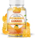 softbear Cytrynian potasu 1000mg, Gumiaki potasu bezcukrowe dla dorosłych Wsparcie dla nóg Krampy & Mięśnie Zdrowie Wysoka moc Suplement potasu Gumiaki Pomarańczowy Flavor 60 Hrabia